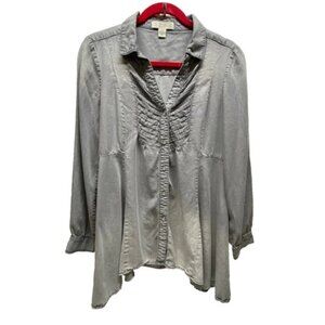 Vintage America Blues Shirt Women's Med Gray Fade Chambray Denim Long Sleeve Top